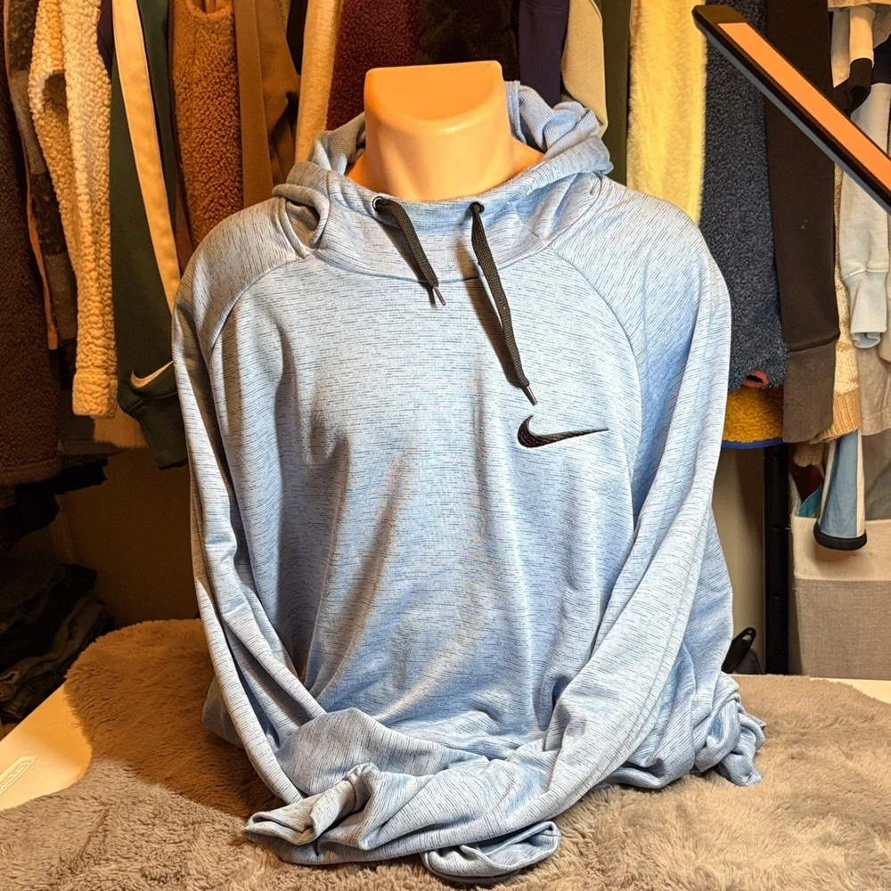 Nike Men's Light Blue Hoodie with Black Accents